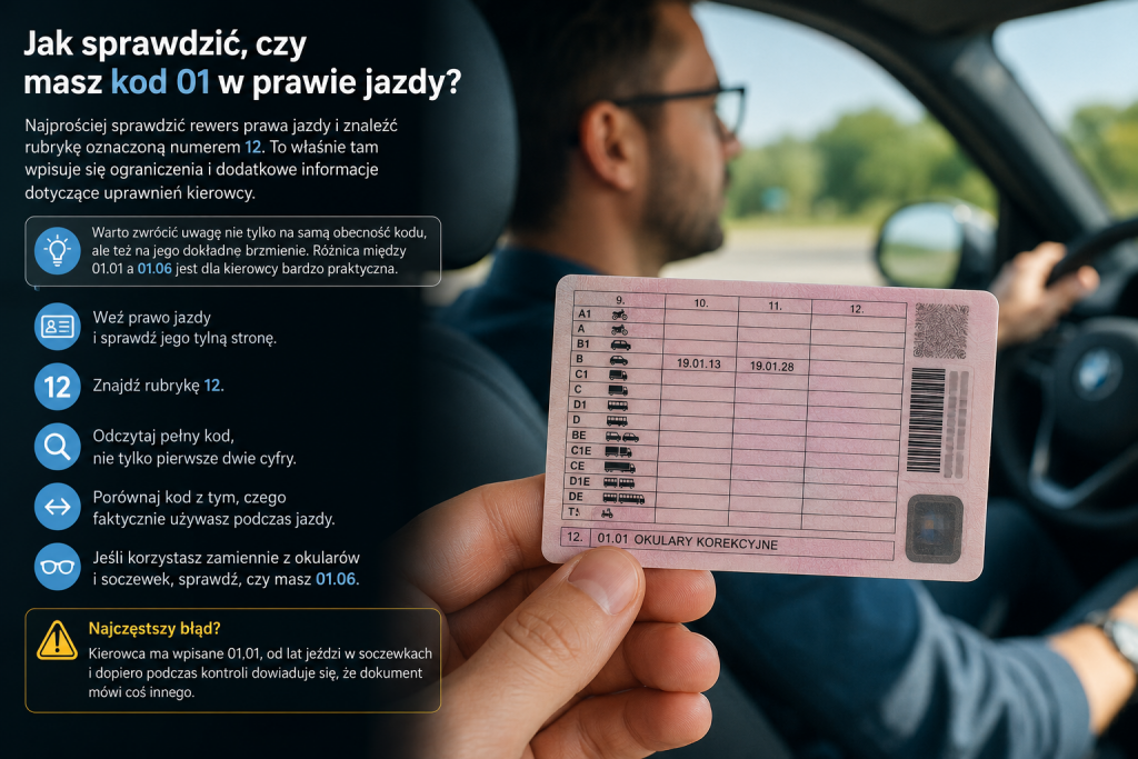 Kod 01 w prawie jazdy: co oznacza dla kierowcy i kiedy można dostać mandat?