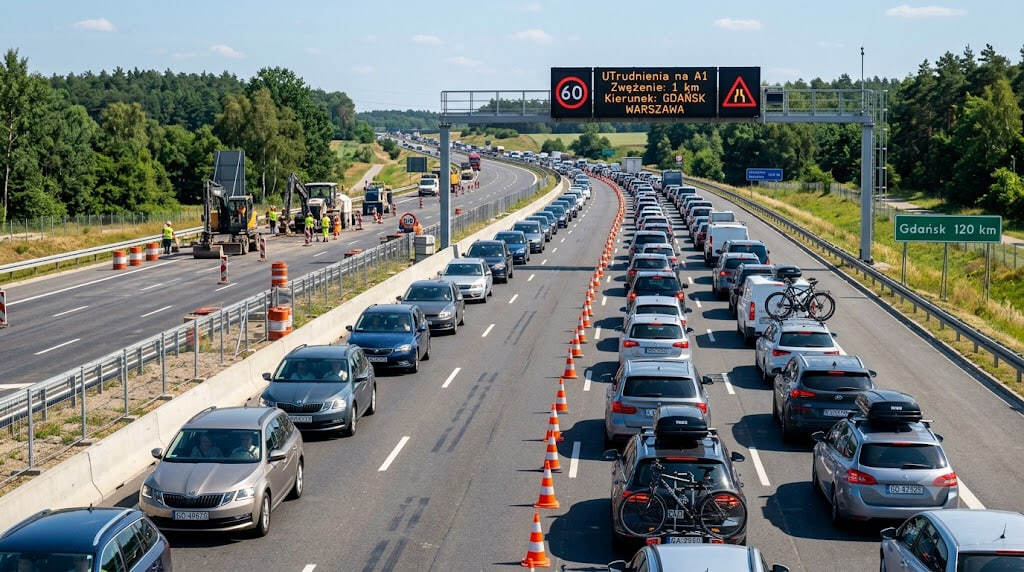A1 do Gdańska 1–2 lipca: gdzie są utrudnienia i jak ominąć korek na trasie nad morze?