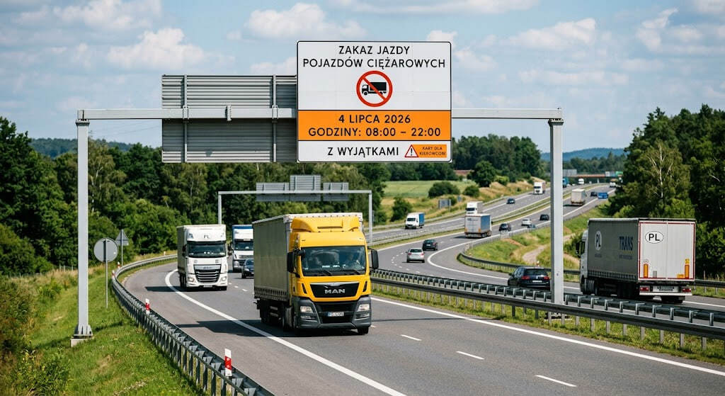 Zakaz jazdy ciężarówek 4 lipca 2026: godziny, wyjątki i kary dla kierowców