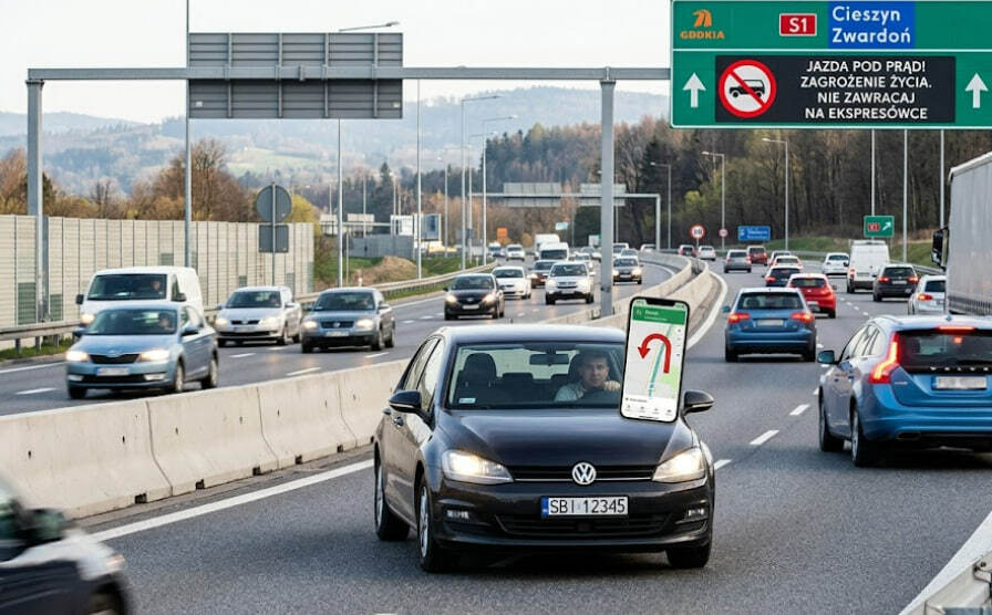 Google Maps każe zawracać na S1. GDDKiA ostrzega przed jazdą pod prąd
