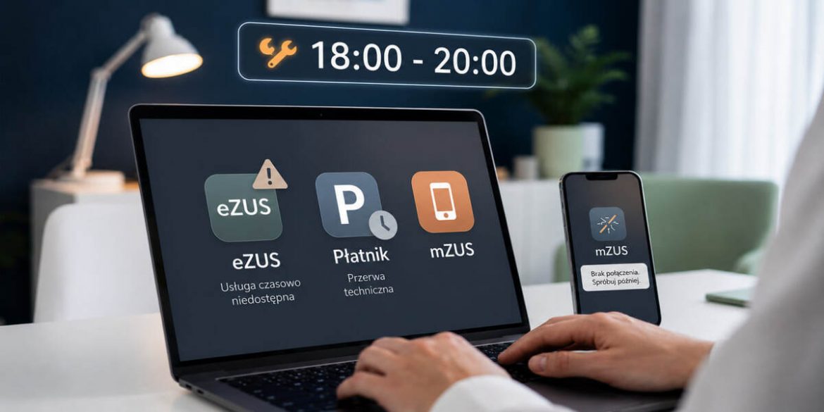 Awaria ZUS dzisiaj? eZUS, PUE ZUS i Płatnik mogą być czasowo niedostępne