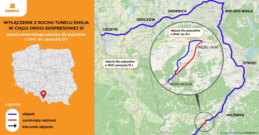 S1 Laliki zamknięta od 20 lipca. Objazdy i termin