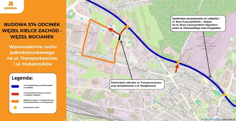 S74 Kielce: nowa organizacja ruchu od 21 lipca. Jednokierunkowe ulice i objazdy