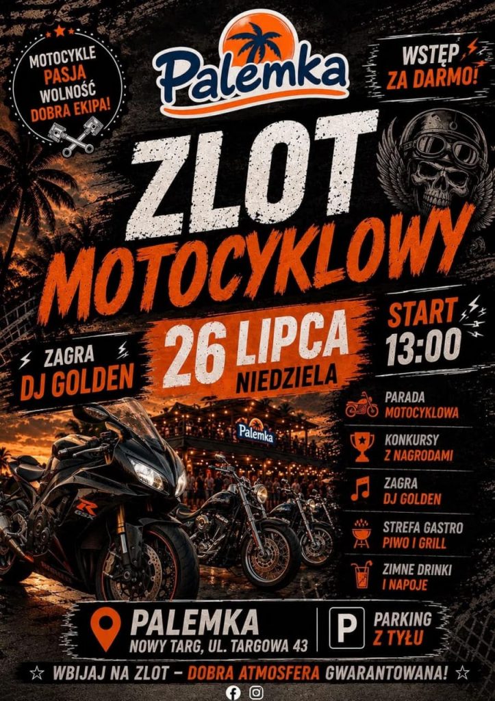 Zlot motocyklowy w Nowym Targu 2026. Program, godzina, parking i atrakcje na Palemce