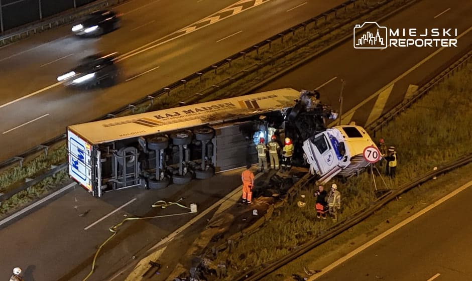 Wypadek ciężarówki na S8 przy węźle Konotopa. Zablokowany zjazd na A2