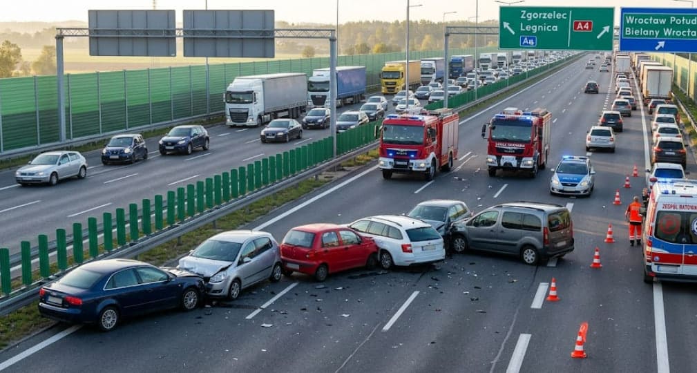 Karambol na A4 pod Wrocławiem. Zderzyło się sześć samochodów