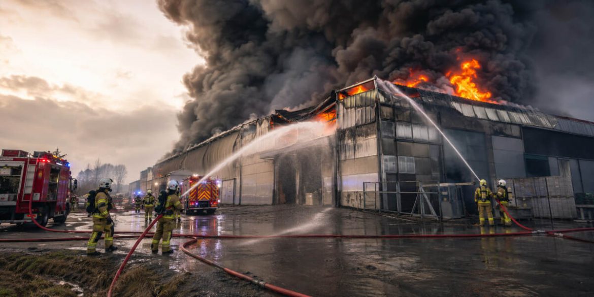 Pożar hali w Skorzewie. Alert RCB dla dwóch powiatów – co wiadomo?