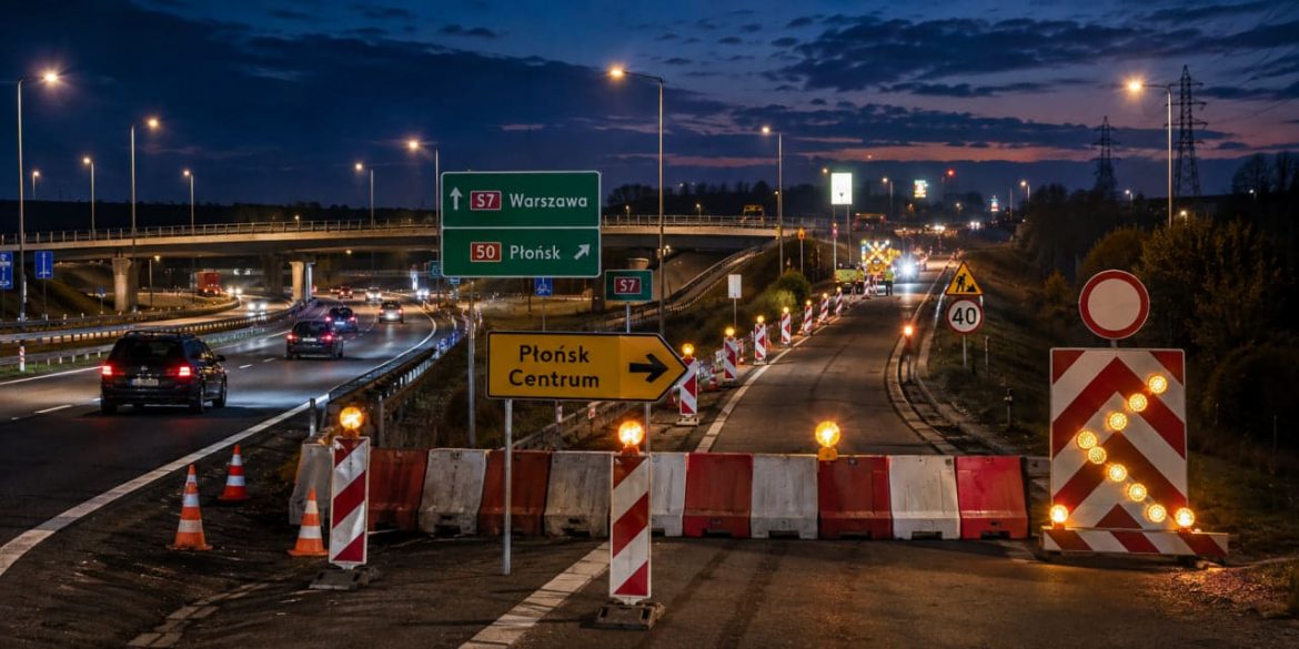 Węzeł Płońsk Północ częściowo zamknięty. Objazd przez Płońsk Centrum