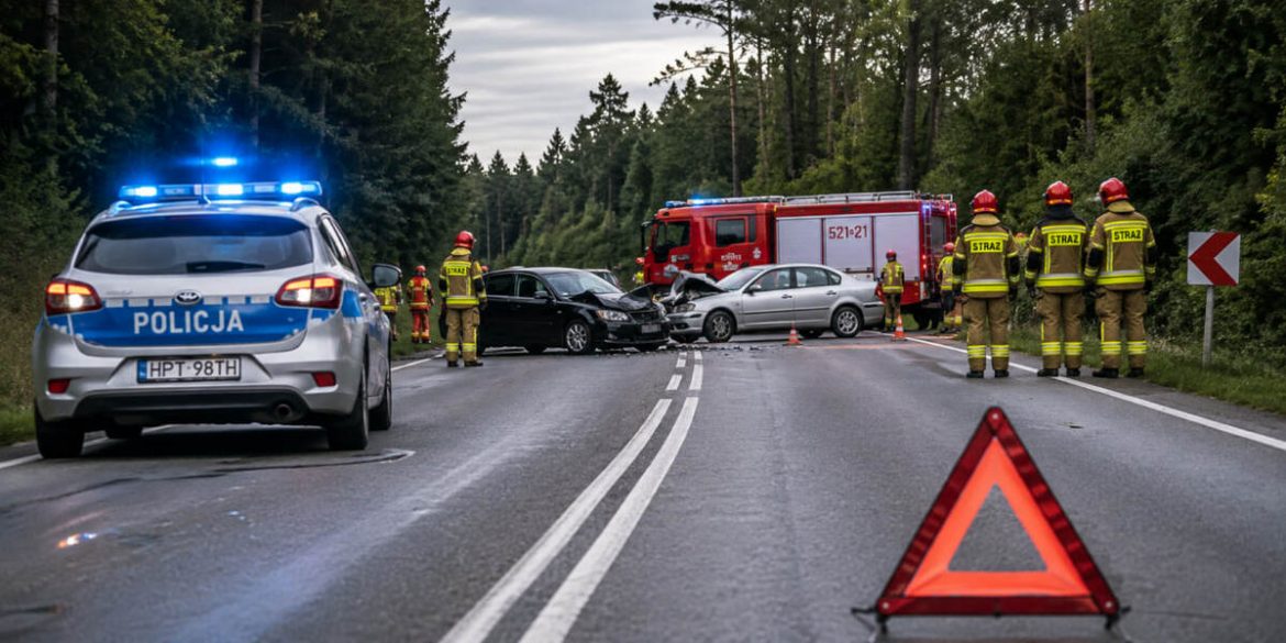 DK59 zablokowana w Brejdynach po zderzeniu. Kiedy droga będzie przejezdna?