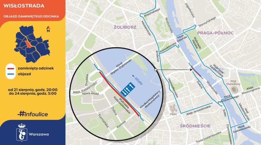 Wisłostrada zamknięta od 20:00. Jak przejechać w stronę Mokotowa?