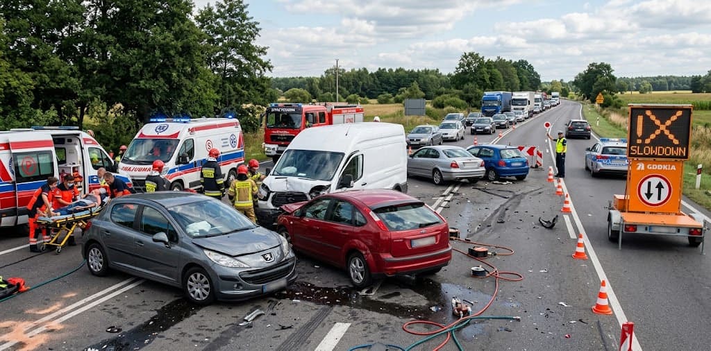 Karambol na DK16 pod Ostródą. Są ranni i utrudnienia w Lubajnach